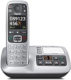 Gigaset E550A Dect-Großtasten-Schnurlostelefon mit Anrufbeatworter, Notruffunktion, schwarz/platin