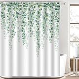 Bonhause Duschvorhang 180 x 180 cm Eukalyptus Blätter Grüne Pflanze Duschvorhänge Anti-Schimmel Wasserdicht Polyester Stoff Waschbar Bad Vorhang für Badzimmer mit 12 Duschvorhangringen