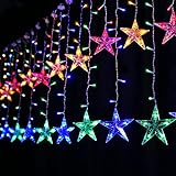 BLOOMWIN Lichtervorhang Stern Lichterkettenvorhang USB 3x0,65M 120LEDs 8Modi Stimmungslichter Weihnachtsbeleuchtung für Fenster Tür Innen Sternenvorhang Bunt
