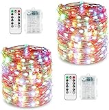 GOMETY 2 Stück 10M 100 LED Lichterkette, Kupferdraht 8 Modi Außenbeleuchtung Batteriebetrieben Wasserdicht IP67 mit Fernbedienung und Timer für Outdoor Innenbeleuchtung Weihnacht Deko (Vier Farben)