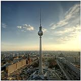 Wallario Memoboard Magnet-Tafel Glas-Bild in 50 x 50 cm in Premium Qualität, Motiv : Fernsehturm Berlin mit Panoramablick über die Stadt