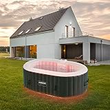 Arebos Whirlpool mit LED Beleuchtung | Aufblasbar | In- & Outdoor | 190x120 cm oval | 2 Personen | 90 Massagedüsen | mit Heizung | 550 Liter | Inkl. Abdeckung | Bubble Spa & Wellness Massag