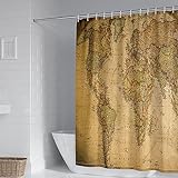 Daesar Badvorhang 180x200 Anti-Schimmel Wasserdicht, Duschvorhang Polyester Waschbar für Badewannen mit Weltkarten Muster