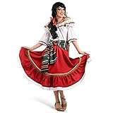 Faschings Kostüm Damen Tänzerin bunt Mexikanerin Karneval Zigeunerin roter Rock Bluse Carmenausschnitt Scherpe Rhytmus Verkleidung - L