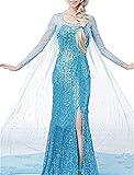 Hejo Home Damen Kostüm Prinzessin Elsa Eiskönigin Kleid Blau Größe S M L XL Erwachsen Fasching Karneval Cosplay, Größe L