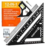 Zimmermannswinkel 12-IN-1 - Komplettes Set mit Anschlagwinkel (Set of 2) - Schreinerwinkel Metall 185mm + Schmiege Anreißwerkzeug 300mm - Winkel Holzbearbeitungswerkzeug - Mit Wink