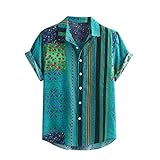 Yowablo Hawaii-Shirt für Herren Vintage Hemd Männer Bunte Streifen Sommer Kurzarm lose Knöpfe lässige Bluse (3XL,Grün)