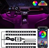 Auto LED Innenbeleuchtung ANSODY RGB 4pcs 48 LED Auto Innenraumbeleuchtung mit APP, Wasserdichte Mehrfarbiger Musik Auto Ambientebeleuchtung mit USB-Port und Mikrofon für iPhone Android