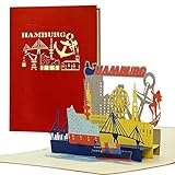 Gutschein, Reisegutschein für Städtereise nach Hamburg|3D Pop Up Karte Hamburger Sykline|Hotelgutschein für Sie oder Ihn|Geschenkidee und Geschenk, A127AMZ
