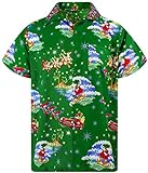 King Kameha Funky Hawaiihemd, Kurzarm, Weihnachten, Surf Santa, Grün, XL