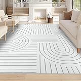 Homcomodar Großer Teppich Wohnzimmer 200x290cm Moderne Teppiche Waschbar rutschfest Teppiche Weiche Kurzflor Teppich Kunstfell Teppich Schlafzimmer für Küche Esszimmer Kinderzimmer(Grau)