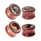 Longbeauty 4 Stk Sonne & Mond Flesh Holz Ohr Tunnel Plugs Ohrdehner Guages Punk Double Flared Piercing Expander Stretcher, 14MM