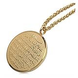Religion Musulmane ☪ Medaille aus goldfarbenem Stahl „Allah und Âyat-Al Kursî“ mit 60 cm langer Kette