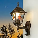 Licht-Erlebnisse Außenleuchte mit Bewegungsmelder in Kupfer Antik IP44 Hof Garten H:37,5 cm E27 max. 60 W Tiffany Rustikale Sensor Wandlampe SALZBURG