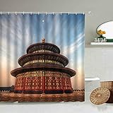 NUEV Chinesisches Retro-Gebäude antike Stadt Great Wall Duschvorhang Badezimmer im klassischen Stil mit Haken wasserdichtem Bildschirm S.4 200x200cm
