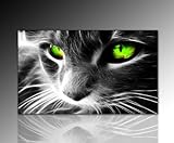 Wandbild XXL (Black Cat 60x100 cm) Deko Bild auf Leinwand. Ausführung schöner Kunstdruck auf echter Leinwand und Keilrahmen. Bild Motiv (Katze Augen schwarz grün weiß) Made in Germany