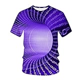 T-Shirt Top Bluse Herren Damen Frühling Sommer Casual Slim 3D Gedruckt Kurzarm (L,8violett)