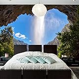 3D Wandbild Dachgaube Wasserfall Blauer Himmel Tapete Naturlandschaft Schlafzimmer Wohnzimmer Wandbild Tapeten Tapete-200x140cm
