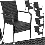 tectake® Rattan Stühle Esszimmer Outdoor, Stapelstühle, Gartenmöbel Set, Gartenstühle stapelbar, Outdoor Küche, Terrasse, Wintergarten Möbel, Korbsessel Armlehne, Balkon Set, Terrassenmöbel - 6er S