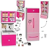 XL Set: Kühlschrank mit Eiswürfelspender & Spühle - mit Zubehör - Geschirr & Töpfe - für Puppenhaus - Miniatur für Puppenstube - passend für alle gängigen Mod..