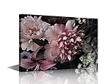 TISHIRON Wandkunst, Leinwanddrucke, echte Blumen, Blumenstrauß, Blumenmuster, schwarzer Hintergrund, Wandkunst, gerahmt für Badezimmer, Wohnzimmer, Schlafzimmer, Heimbüro, Dekoration, 20 x 30