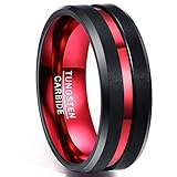 NUNCAD Ringe für Damen Herren Schwarz Rot Unisex Ring aus Wolframcarbid als Verlobungsringe Freundschaftsringe Partnerringe Größe 58 (18.5)