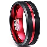 NUNCAD Wolfram Ring schwarz-rot Herren Damen Ring Fashion/Freizeit Hochzeit Verlobung Trauung Geburtstag Geschenkidee Größe 61 (19.4)