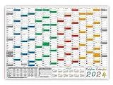 Rainbow Wandkalender Wandplaner 2024 (gerollt) DIN A2 Format (420 x 594 mm) 14 Monate, komplette Jahresvorschau Folgejahr und Ferientermine Feiertage aller Bundesländer