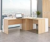 mutatio Gaming Tisch - Schreibtisch - Eckschreibtisch [Multifunktional] - Bürotisch - Winkelschreibtisch 6 TLG. in Weiß/Sonoma - Eiche ca.: B 185/185 x H 75,5 x T 75 cm | Home Office