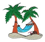 Palmen Strand Hängematte Kokosnuss Aufnäher Bügelbild Größe 8,5 x 7,3 cm