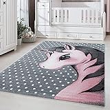 Carpetsale24 Kinderteppich Modern Einhorn-Design Pink 160 x 230 cm - Kurzflor Teppich Kinderzimmer Waschbarer Babyteppich Spielteppich für Junge und Mädchen Extra Weich und Antiallergen Rechteckig