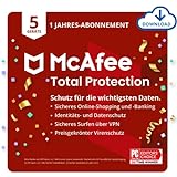 McAfee Total Protection 2022 | 5 Geräte | Virenschutz- und Internet-Sicherheitssoftware | inkl. VPN, Kennwort-Manager | PC/Mac/Android/iOS | 1-Jahres-Abonnement | Download-Code