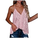 Top Women's Sexy V-Neck Top with Paillette Sleeveless Tank Top Vest Summer Beach Vest Top Blouse Costume A Line Crew Neck Metallic Camisole Tank Top Loose Fit Tank Tops (XL, Rosa)