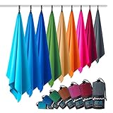 Fit-Flip Mikrofaser Handtuch – federleicht, Ultra saugstark und schnelltrocknend – (2X 80x40cm + 1x Tasche, Lila-Grün)