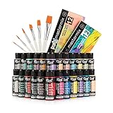 RICH Master Acrylic 24 Acrylfarben Set 60ml, Reichhaltige Pigmentfarben Bastelfarben für Leinwand, Holz, Keramik, Stoffmodell für Anfänger oder Profis (24 Farben + Pinselset)