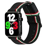 ESTUYOYA Armband Italien für Apple Watch 49mm 45mm 44mm 42mm, Nylon-Armband Schwarz mit Italienische Flagge und Sportschließe für iWatch Ultra 2 SE 2 Series 9 8 7 6 5 4 3 2 1