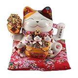 Huudngeje 7 Keramik Winkende Katze Maneki Ornament Feng Shui Dekoration Schaukel Katze,