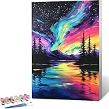 Aurora Malen Nach Zahlen Landschaft Malen Nach Zahlen Erwachsene Rahmenlos Paint by Numbers Kit, DIY Malen Nach Zahlen Kinder mit Pinseln und Acrylfarben, für Geschenke und Heimdekoration 50x65 cm 4