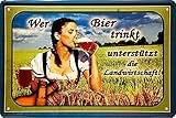 Blechschilder Bier lustiger Trink Spruch: “Wer Bier trinkt unterstützt die Landwirtschaft“ Deko Schild Hängeschild für Bar Theke oder Pub Witziges Geschenk zum Geburtstag oder Weihnachten 20x30 cm