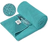 Heathyoga Yoga-Handtuch, rutschfest, Yoga-Matte, Handtuch mit gratis Sprühflasche, Silikonpartikel, 100% Mikrofaser, super schweißabsorbierend, ideal für Hot Yoga, Bikram und Pilates, blaugrün