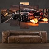 TBDY 5 Teilig Art Bilder Kunstdruck Black Nissan GT-R R35 Liberty Walk Auto Wohnzimmer Wand Bild Kunstdrucke Rahmenlos (40x60cmx2+40x80cmx2+40x100cmx1)