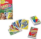 Mattel Games UNO Junior - Das klassische Kartenspiel in vereinfachter Version, liebenswerten Zootieren und drei verschiedenen Schwierigkeitsgraden - für die ganze Familie und Kinder ab 3 Jahren, GKF04