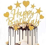 Humairc Tortendeko Rosegold 2 Pack Geburstagstorte Deko Happy Birthday Girlande Herze Sternen Cake-Topper Kuchen Aufsätze für Mädchen Frauen (Gold)