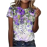 Damen Tshirt Elegant Schick, Günstig Kurzärmliges T-Shirt Oberteil Mit Rundhalsausschnitt Und Aufdruck, Sale Angebote Oberteile Leicht Und Luftig, Bluse Weich Bequem, Shirt Top Casual F