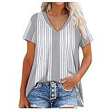 Tops Damen Mode Damen Lady Fit T Shirt Fließende Shirt Top Bluse mit Druck für Damen Lose Oberteile FüR Frauen Kurzarm Oberteile FüR Damen T Shirt Mit V Ausschnitt Damen