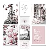 ARTFAVES® Poster Set - SPRING IN PARIS - mehrteilige Wanddeko Wohnzimmer & Schlafzimmer - 8 moderne Wandbilder Frühling, schwarz weiß, rosa, Fashion - ohne Bilderrahmen
