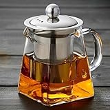 LiRiQi Teekanne Glas mit Teesieb aus Edelstahl Hitzebeständig Herausnehmbaren, 950ml Teebereiter Glaskanne mit Deckel, Glasteekanne für Schwarzen Tee, Fruchttee, Grüner Tee, Duftender Tee Teebeutel