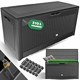 KESSER® Auflagenbox Kissenbox 310 Liter mit Rollen klappbarer Deckel Haltegriffe Rattanoptik Gartenbox,