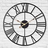 Silent Metal Skeleton Wanduhr, LENAUQ 40cm Europäische Bauernhaus Vintage Uhr mit römischer Ziffer, nicht tickende batteriebetriebene hängende Wanduhr für Home Kitchen Office Decor (Schwarz)
