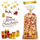 MELLIEX 50 Stück Plätzchentüten Weihnachten, Cellophantüten Süßigkeiten Tüten Bonbontüten für Weihnachten Deko und Geschenke